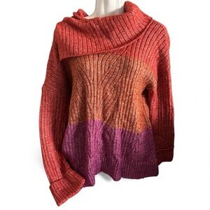 Democracy Red and Purple Cowl Neck Sweater